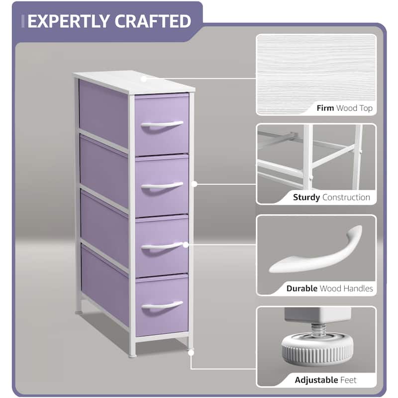 Narrow Dresser Tower with 4 Drawers - Vertical Storage for Bedroom