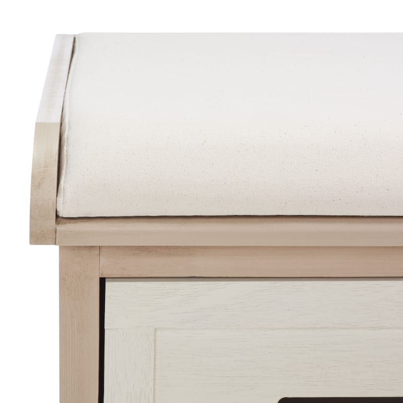 SAFAVIEH Mozella 3-Drawer Cushion Bench - 42" W x 15" D x 20" H - 42Wx15Dx20H