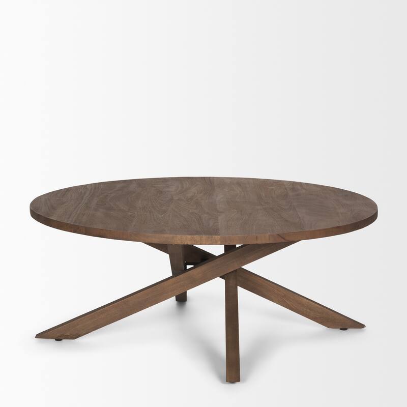 HomeRoots 42" Brown Solid Wood Round Cross Legs Coffee Table - 42' X '17' X '42