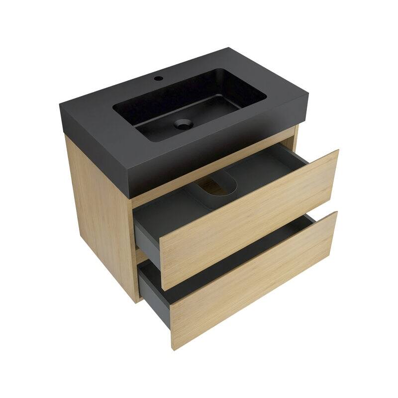 24 in. W x 18 in. D x 25 in. H Single Sink Wall Mounted Bath Vanity for Modern Bathroom Black Sink Basin