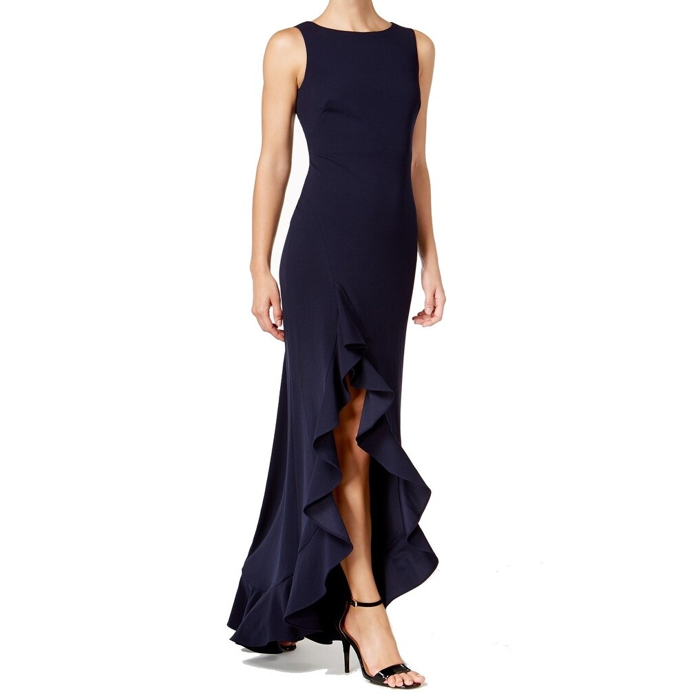 calvin klein plus size ruffled halter gown