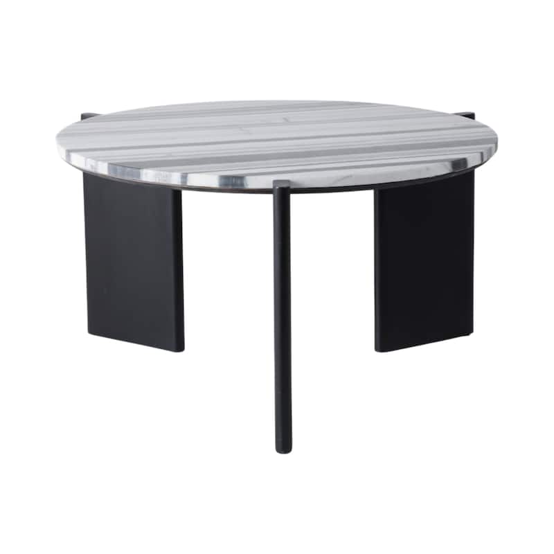 Marble Coffee Table Modern Round Home Decor Styling - 17" Black/White - 32" x 32" x 17"
