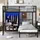 preview thumbnail 1 of 10, Full XL Over Twin Bunk Bed with Folding Desk for Kids, Heavy Duty Metal Bed Frame w/ LED Closet & Safety Guardrails, Noise Free Black - Full
