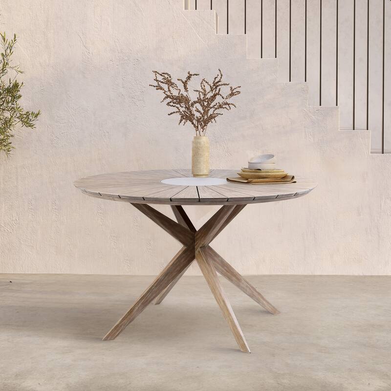 Sachi and Island Mid-Century Rope and Solid Wood 5 Piece Outdoor Dining Set