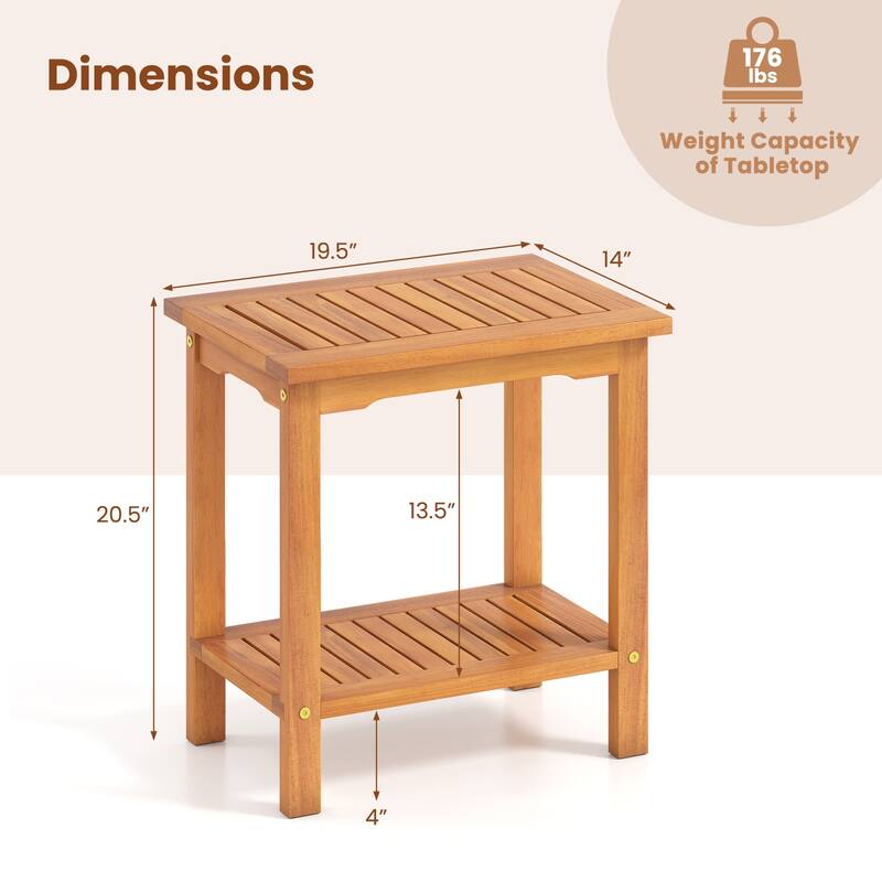 Gymax Outdoor Acacia Wood Side Table 2-Tier Patio End Table w/ Slatted