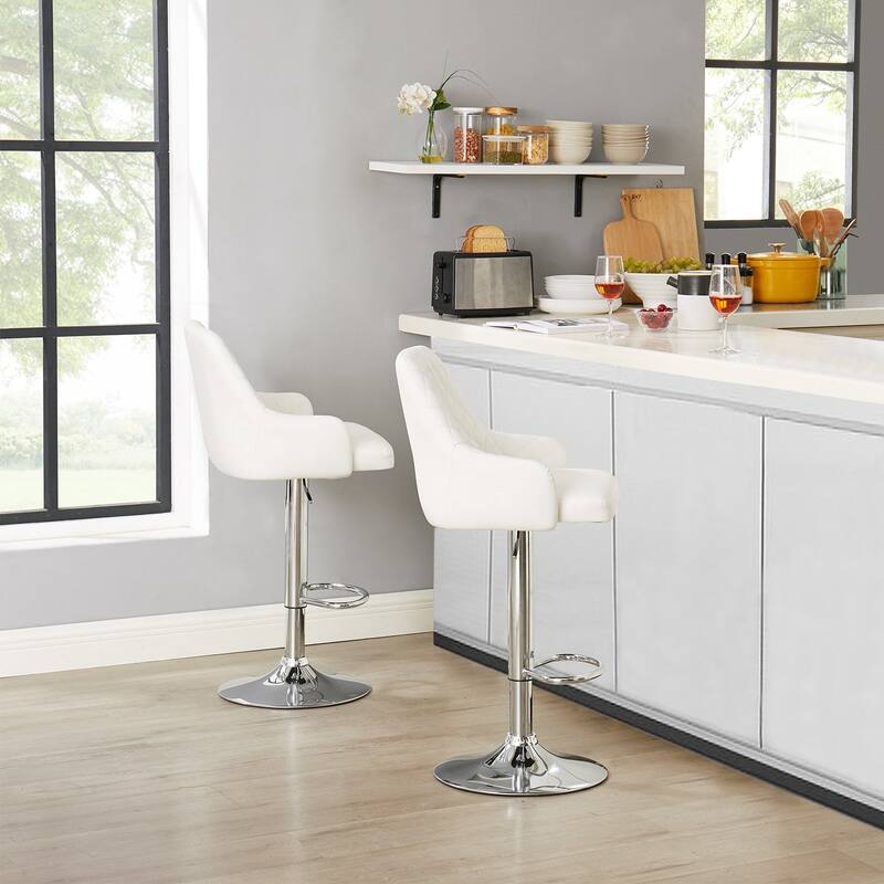 Javlergo Bar Stools Set of 2 Adjustable Swivel PU Leather Counter Height Barstools with Arm and Back