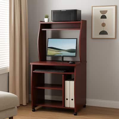 Niro Utility Desk Cart with Hutch, 7 Shelves, 53 Inch Mahogany Brown