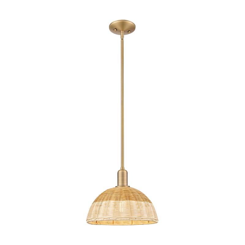 Innovations Lighting Downtown Urban - Natural Ballston Dome - 1 Light Stem Hung Mini Pendant with Basketweave Shade