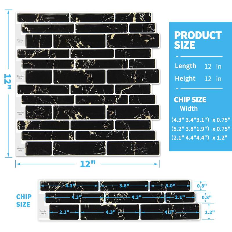 Art3d 12"x12" Vinyl Peel and Stick Backsplash Tile (10-Pack) Marble blue&Gray