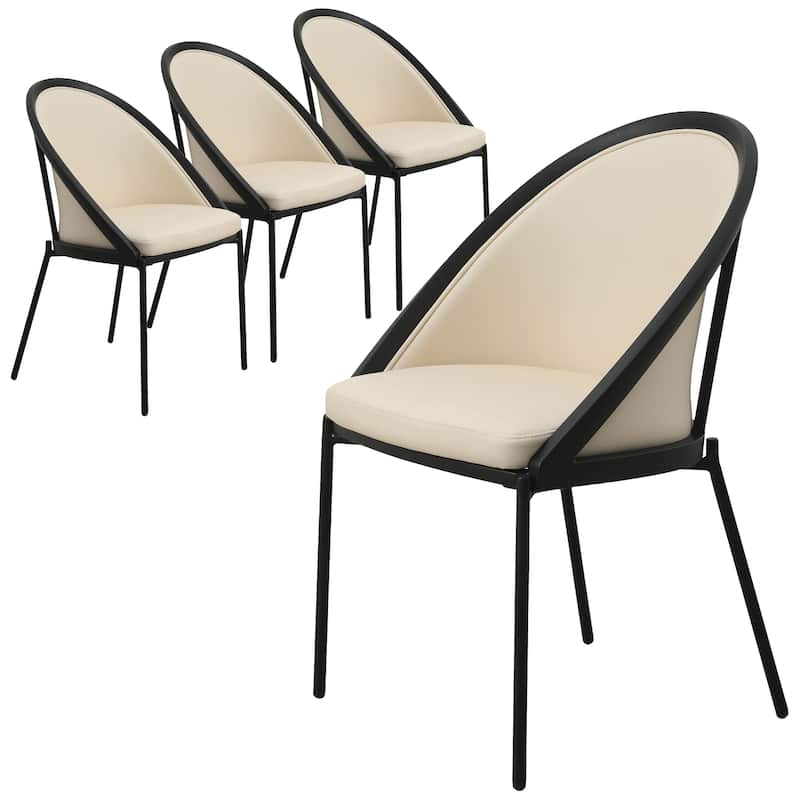 Vinyl Dining Chair with Curved Back and Stainless Steel Legs Set of 4