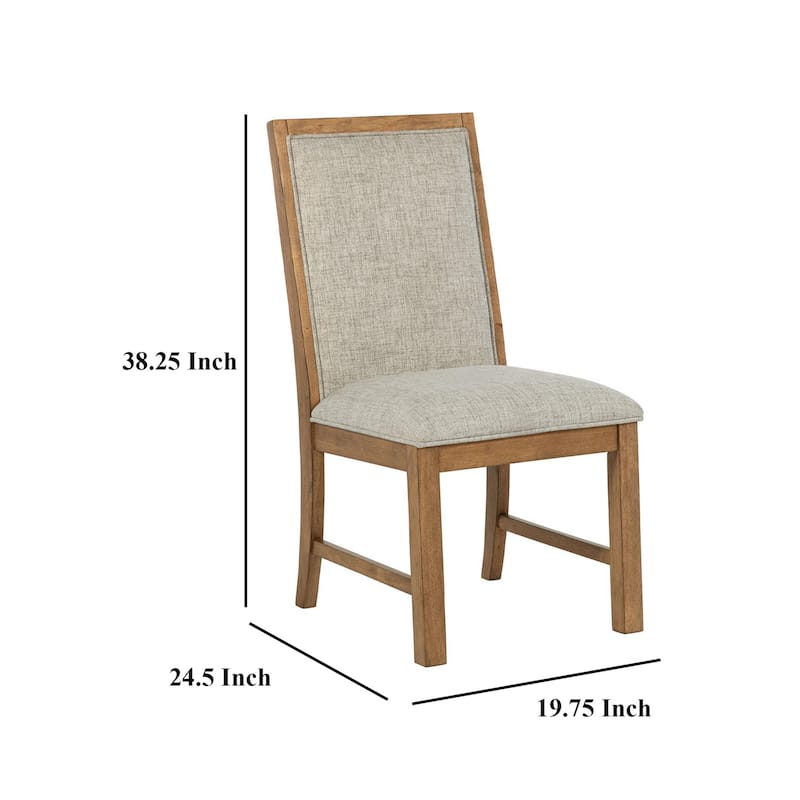 Rune Dining Side Chair Set of 2, Brown Asian Hardwood, Beige Fabric