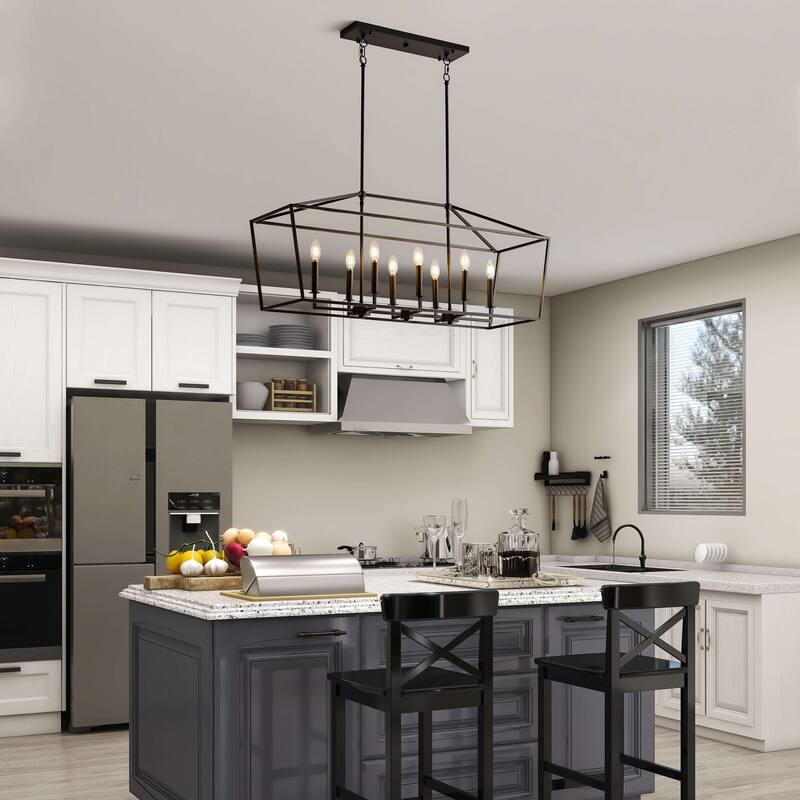 Joshua 8-Light Antique Black Rectangle Candle Chandelier - 42" L x 12" W x 64" H