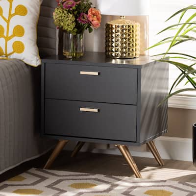 Kelson Modern Dark Grey and Gold Finished Wood 2-Drawer Nightstand