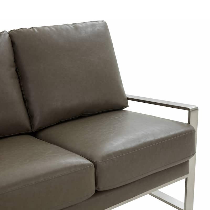 Leisuremod Jefferson Modern Design Faux Leather Sofa With Silver Frame - 77.1
