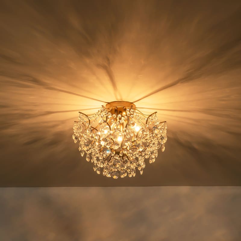 3-Light Modern Glam Sputnik Crystal Flush Mount Light with Crystal Beads Accents