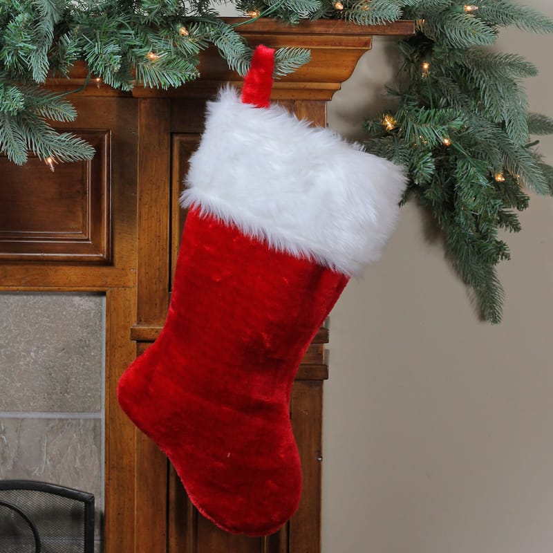 Plush Traditional Christmas Stocking with Cuff - 20" - Red and White