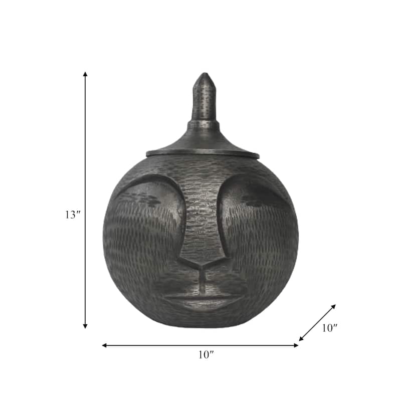 Sagebrook Home Metal Face Jar With Lid - 10" x 10" x 13"