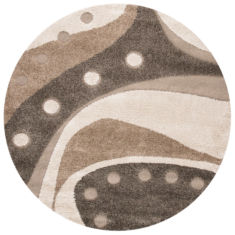 SAFAVIEH Florida Shag Wakaba Abstract 1.2-inch Thick Rug - 6'7" Round - Brown/Ivory