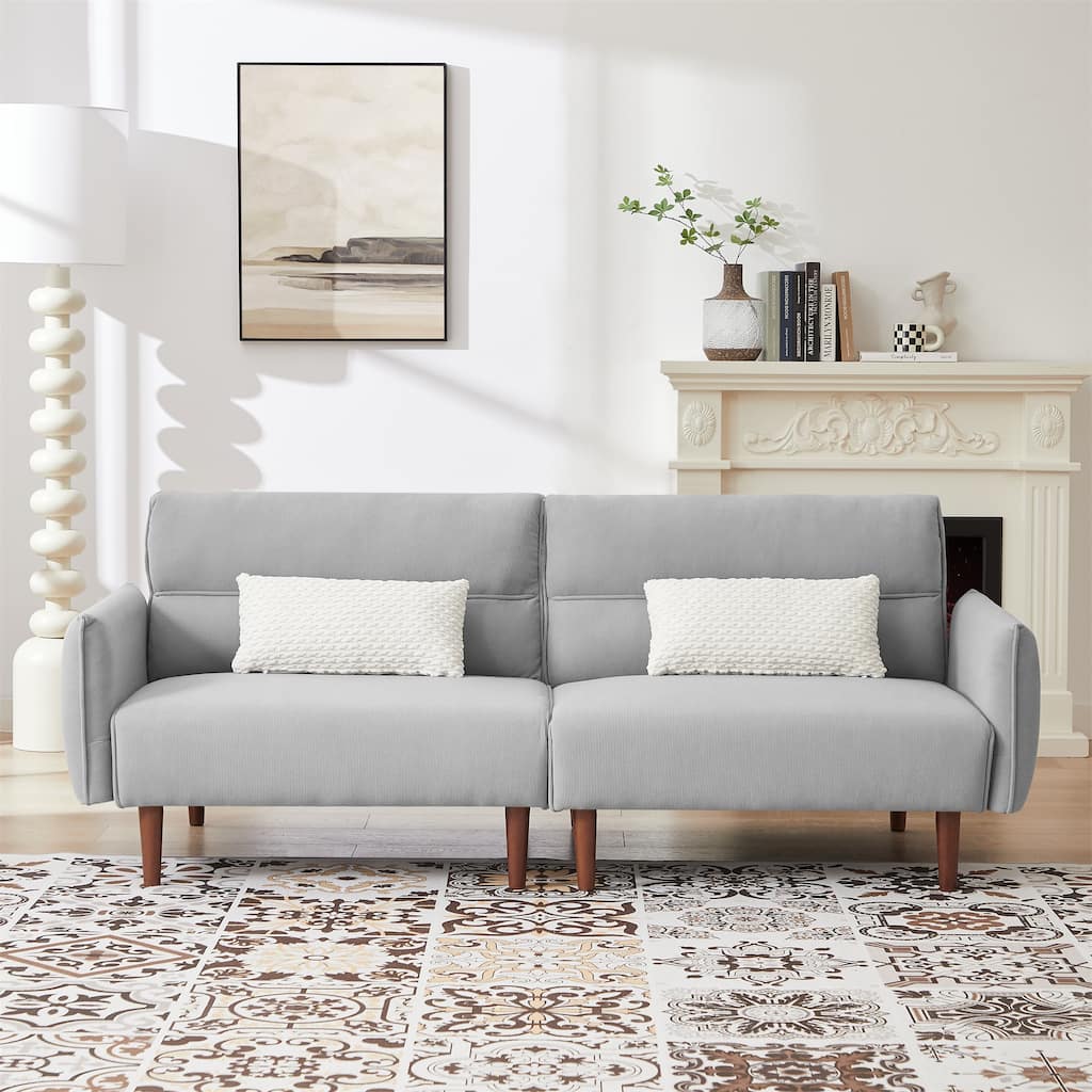 Modern Corduroy Fabric Convertible Futon Sofa Bed with Wooden Legs