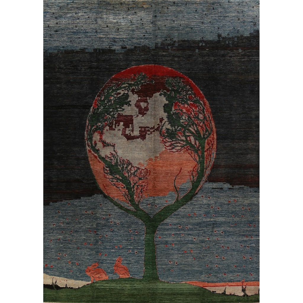 Vegetable Dye Art Deco Oriental Area Rug Hand-Knotted Wool Carpet - 9'11"x 13'0"