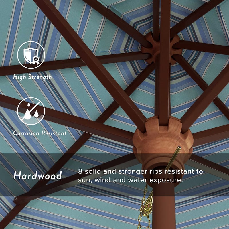California Umbrella 9ft Marenti Wooden Sunbrella Patio Umbrella with Sunbrella Fabric, Base Not Included