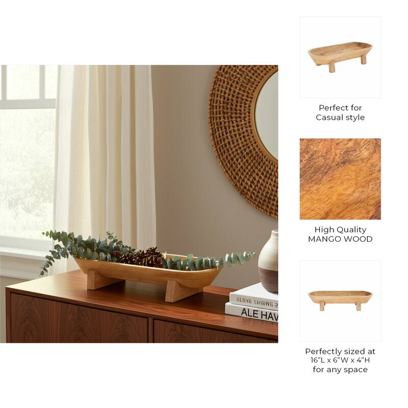 Handcrafted Wooden Oval Footed Accent Bowl for Home Decor-16" - 15.5"