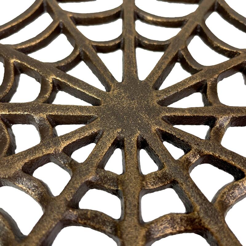 Cast Iron Spider Web Trivet 8" Bronze Gothic Decor, Kitchen Heat - 0.5 X 8 X 8 inches
