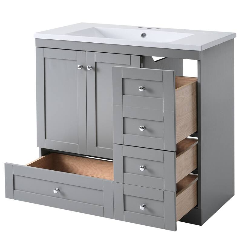 Bathroom Vanity with Sink, Freestanding Wooden Bathroom Storage Cabinet, Bathroom Cabinet with 2 Soft-close doors & 4 Drawers