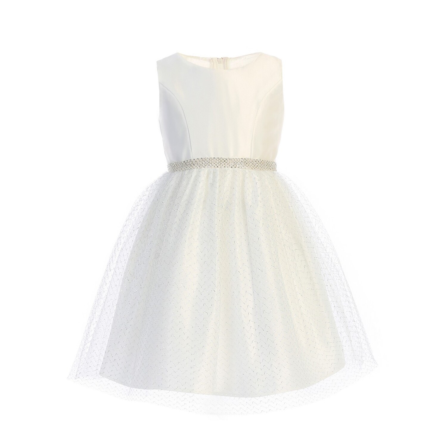 Shop Sweet Kids Off White Satin Silver Metallic Tulle Easter Dress