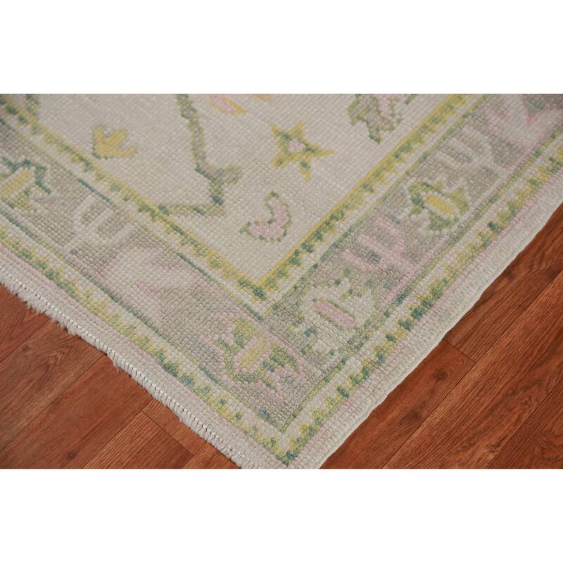 Hand Knotted Oriental 100% Wool Carpet Transitional Geometric Beige & Ivories Oushak Runner Rug - 15' 0'' X 3' 4''