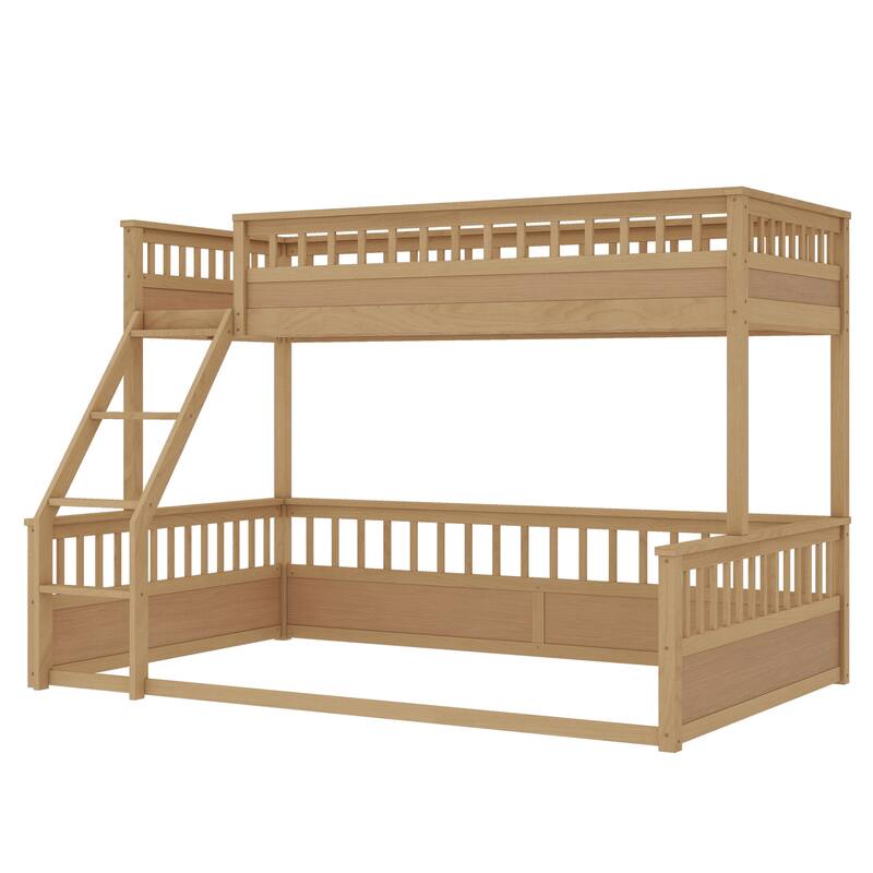 Twin XL-over-Queen Pinewood Bunk Bed with Detachable Design and Guardrails