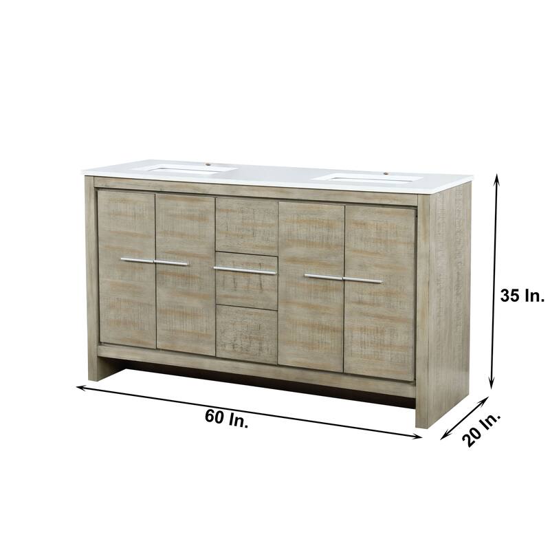 Lafarre 36 in W x 20 in D Rustic Acacia Bath Vanity, White Quartz Top and 28 in Mirror