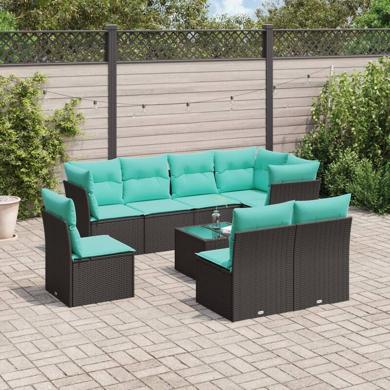 vidaXL Patio Sofa Set with Cushions Outdoor Furniture 9 Piece Poly Rattan - 92.1x27.2x48.8-With table