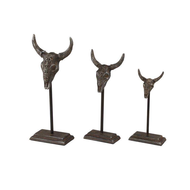 Metal Bull Head Decorative Sculpture - Set of 3 Gray - Roche River Decor - Grey