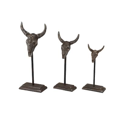 Metal Bull Head Decorative Sculpture - Set of 3 Gray - Roche River Decor