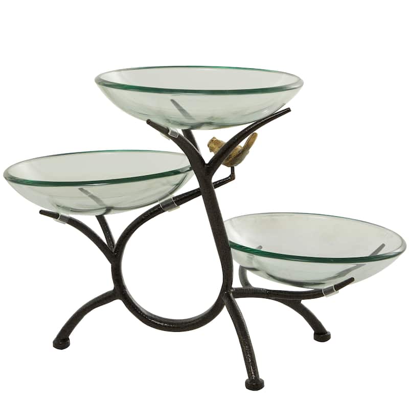 Clear Glass 3 Tiered Kitchen Serving Bowl with Black Metal Branch Stand