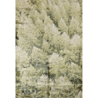 All-Over Green Abstract Indian Area Rug Handmade Wool Carpet - 4'7"x 6'6"