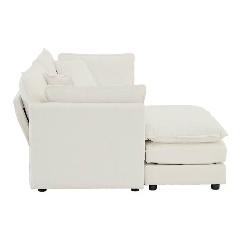 L-Shaped Sectional Sofa Chenille Upholstered Two-Seater Sofa with Ottoman, Deep Loveseat for Living Room