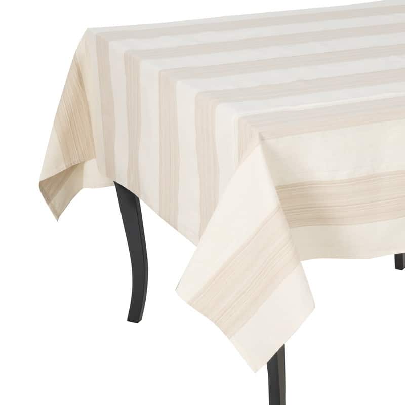 French Home 63"x 63" Cream and Tan Striped Tablecloth - 63" x 63"