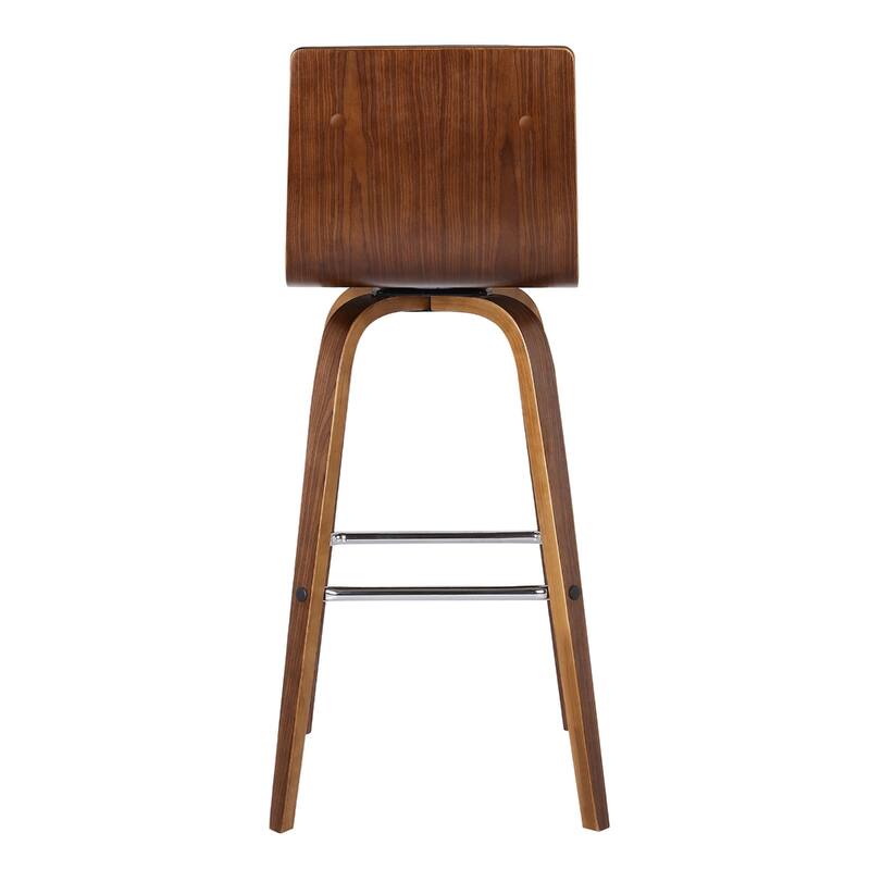 Modern Swivel Bar Stool with Low Backrest and Footrest Upholstered Walnut Finish Solid Wood Frame