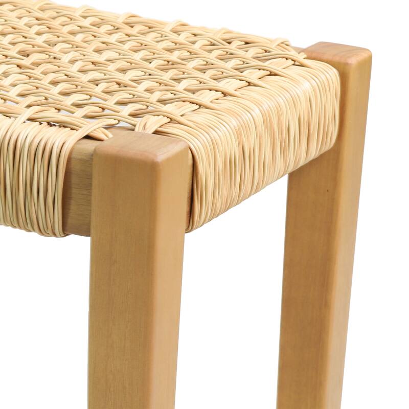 Acacia Wood Backless Bench with Faux Rattan Seat