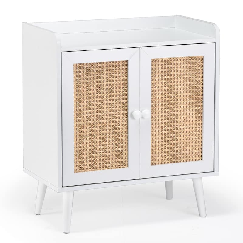Sideboard Buffet Cabinet with Storage, Bar Liquor Cabinet with Rattan Decorated Doors, Credenza Console Tablefor Dining Room - White