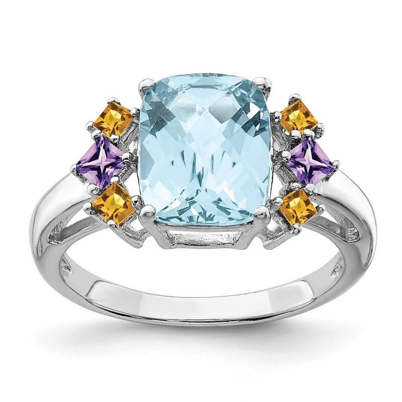 Curata 925 Sterling Silver Light Swiss Blue Amethyst and Citrine Ring