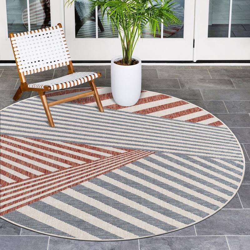 Outdoor Zrand Collection Area Rug - Blue - 6'7" Round