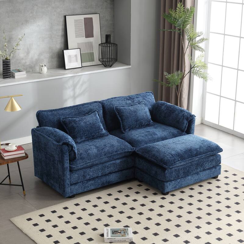 Chenille Fabric Double Sofa with High-Density Sponge Filling, Removable Armrests, and Side Storage Bags