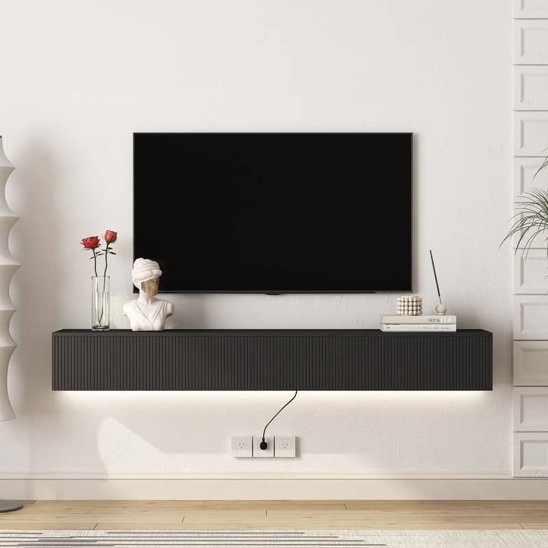 69" Wall Mounted TV for TVs up to 65'', Floating TV Stand with LED Lights & Power Outlet