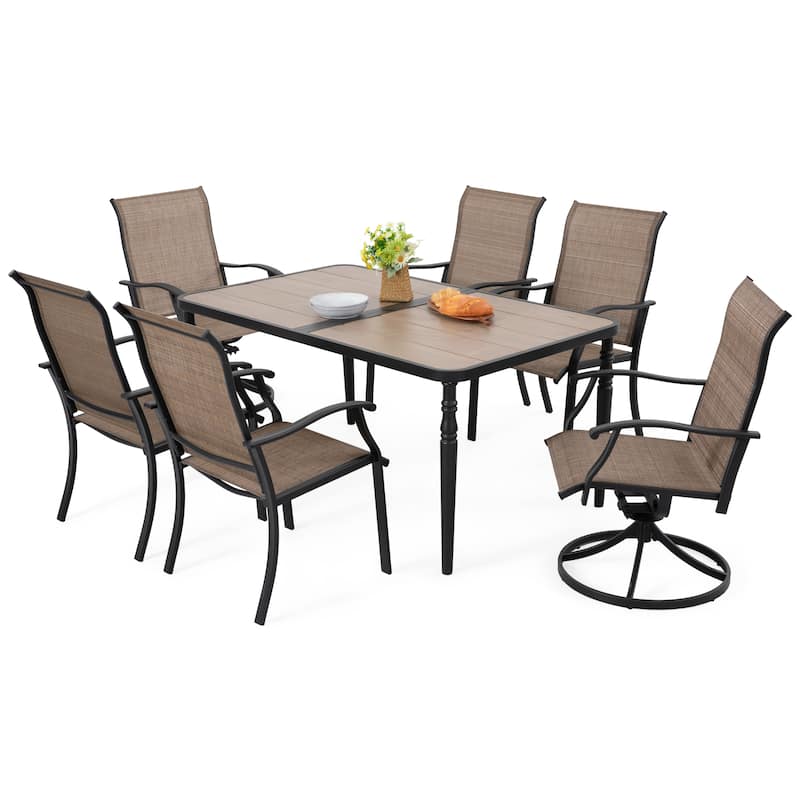 Outdoor Dining Set of 7, Textilene Chairs and Rectangle Metal Dining Table