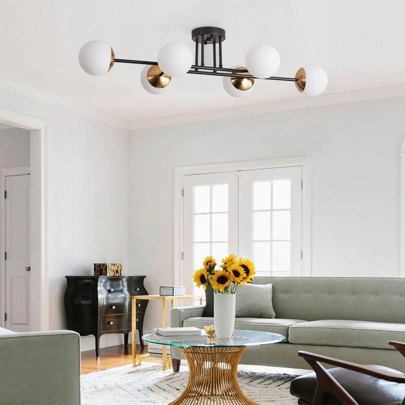 Modern Sputnik Glass Style Semi Flush Mount Lighting Fixture