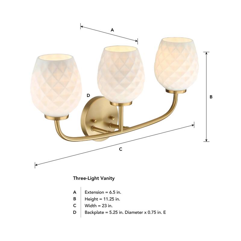 Dita 23 in. 3-Light Brushed Gold Vanity Light with Etched Opal Glass Shades