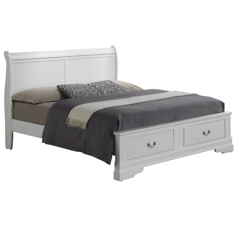 Wooden King Panel Bed with Storage - 89" - White